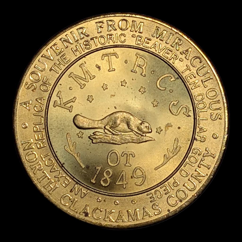 The same Oregon so-called dollar cut out on pure white, centered in a square, with its toning unchanged