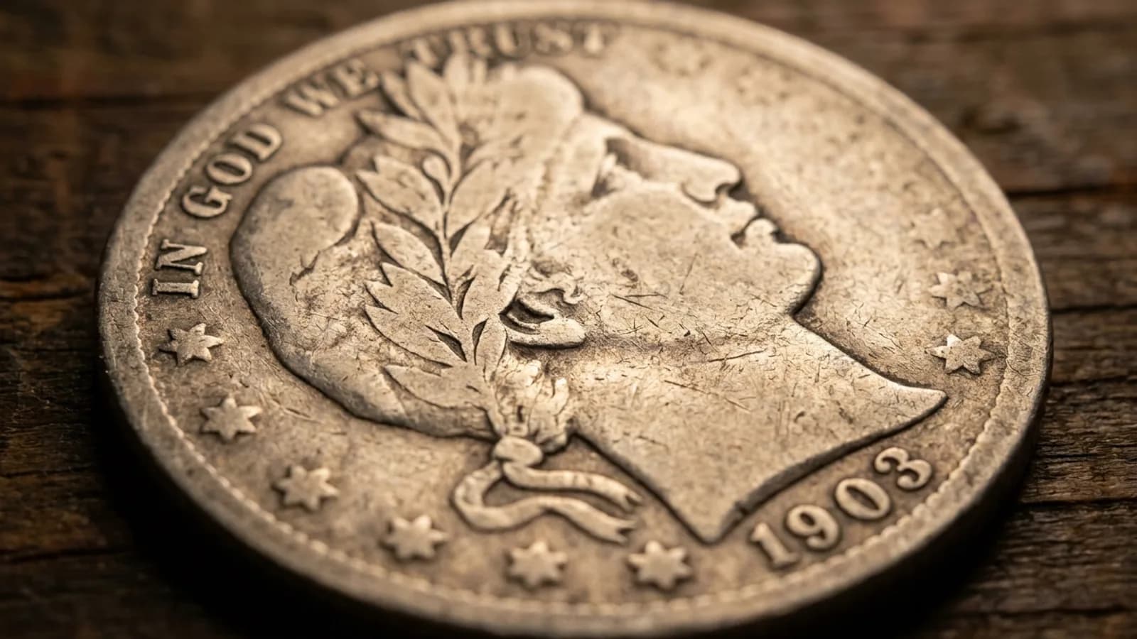 A Barber quarter showing the Liberty head design and date