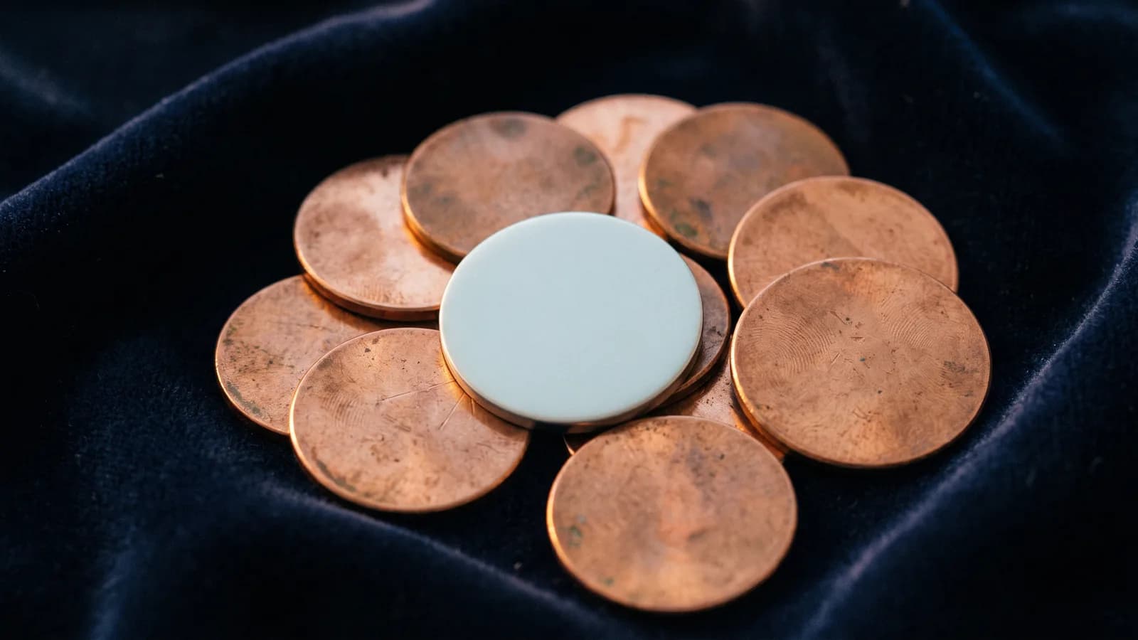 A pale off-metal disc among common copper ones