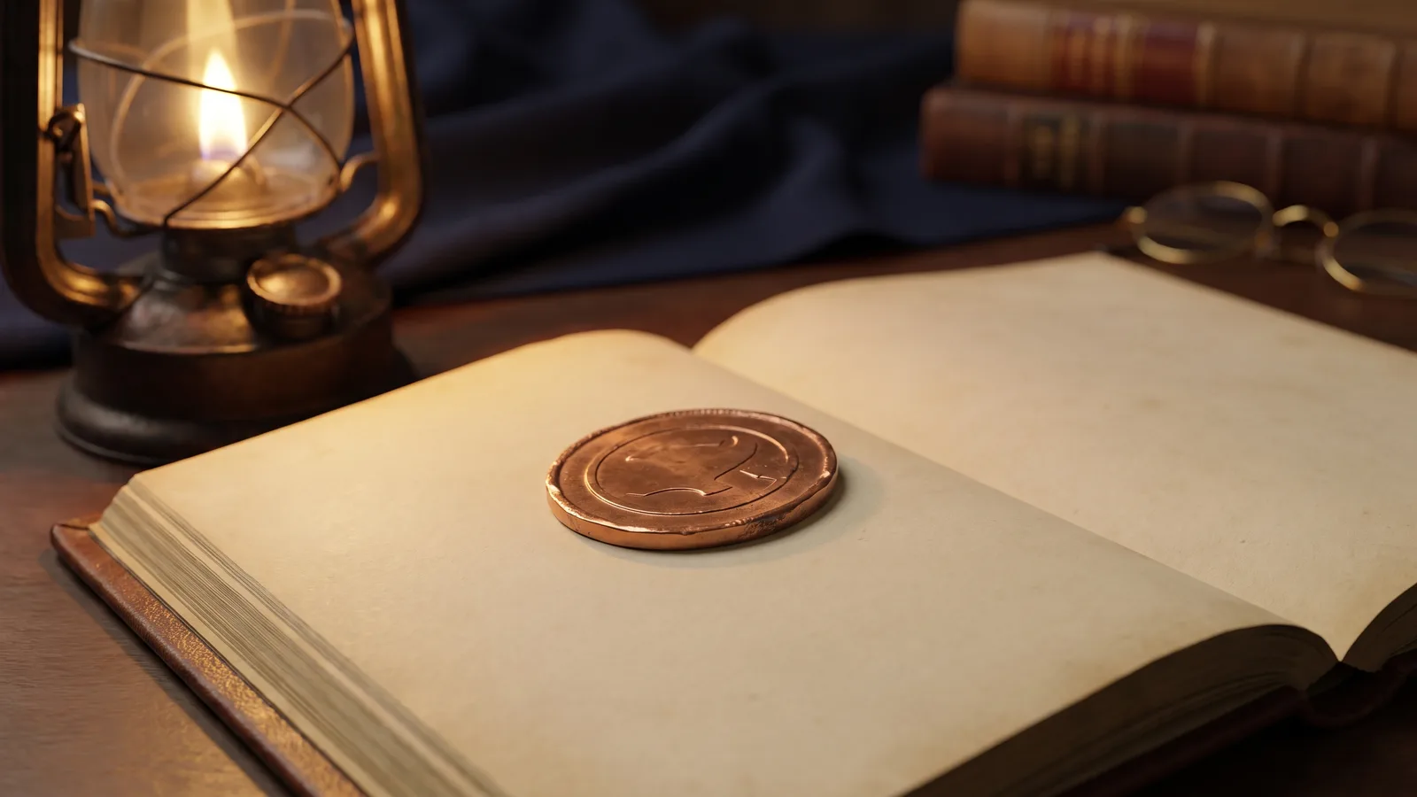 A large token on an open 1830s merchant ledger