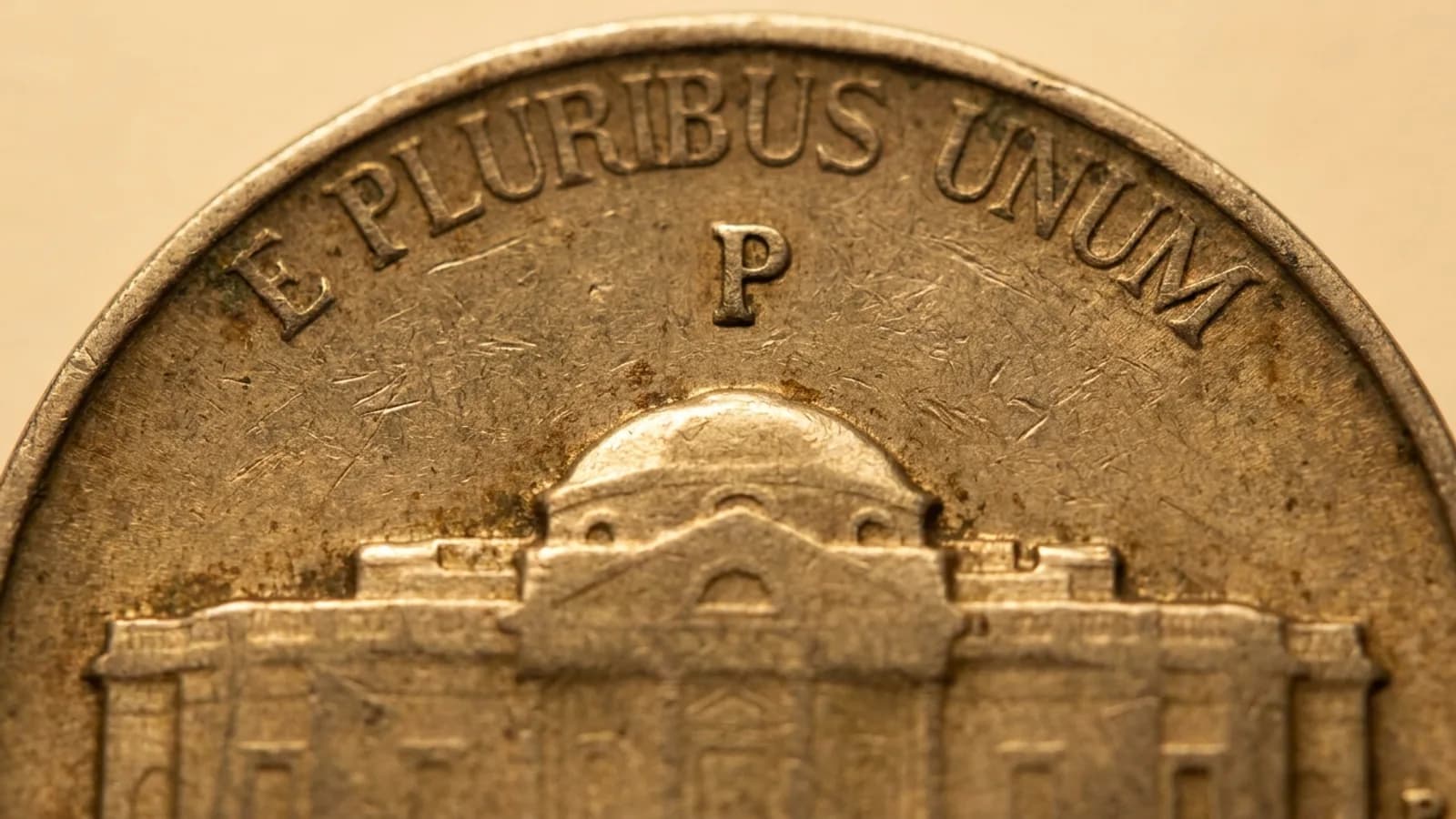 A wartime Jefferson nickel with the large mint mark above Monticello