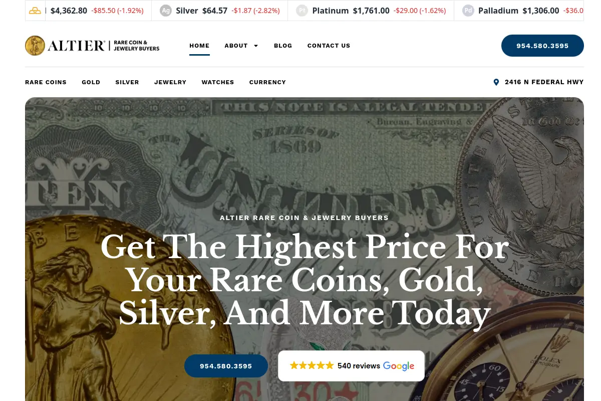 Altier Rare Coins & Jewelry Buyers website