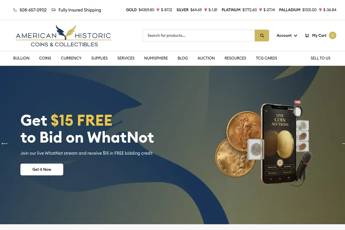 American Historic Coins & Collectibles website