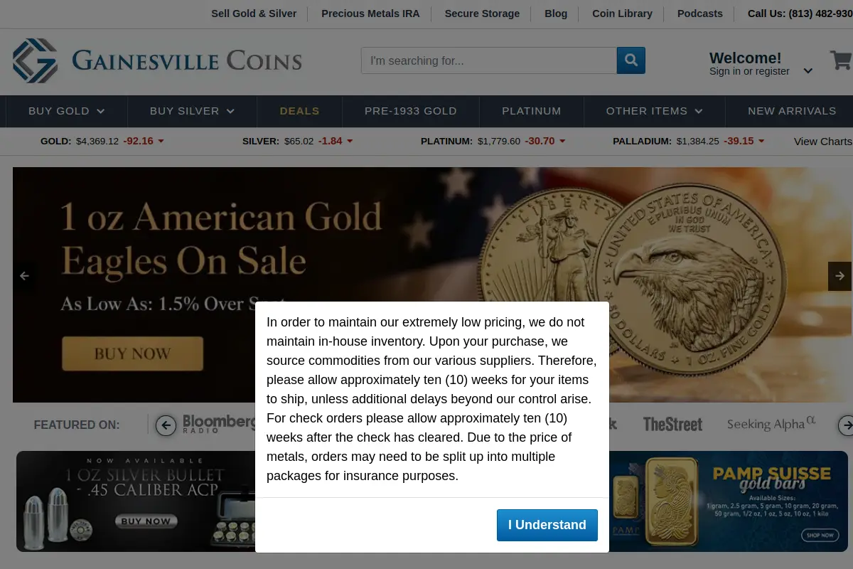 Gainesville Coins website