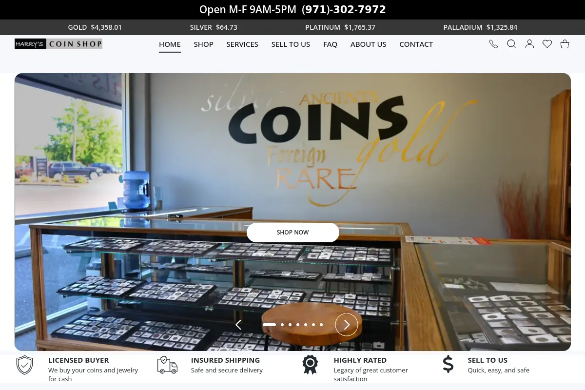 Harry's Coin Shop website
